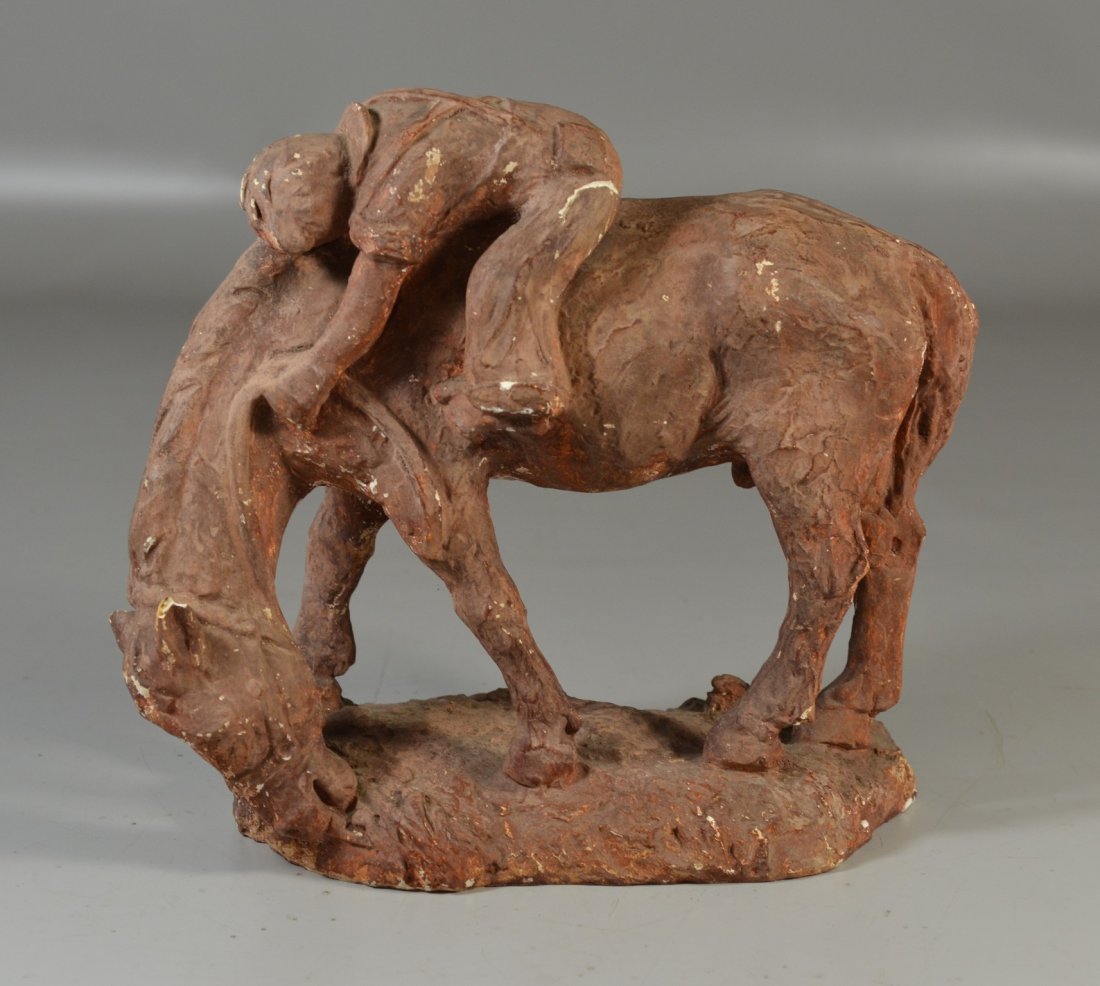 Chalkware Sculpture of Horse with Rider, 10-1/2" h, (1 of 5)