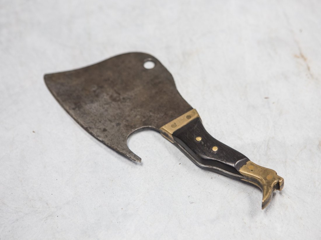 Steel food chopper with brass & wood leg & boot form (1 of 1)