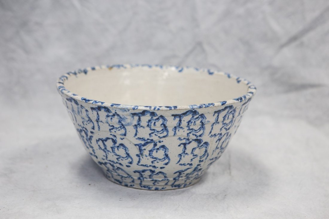 Blue & white spongeware mixing bowl, 12" dia (1 of 1)