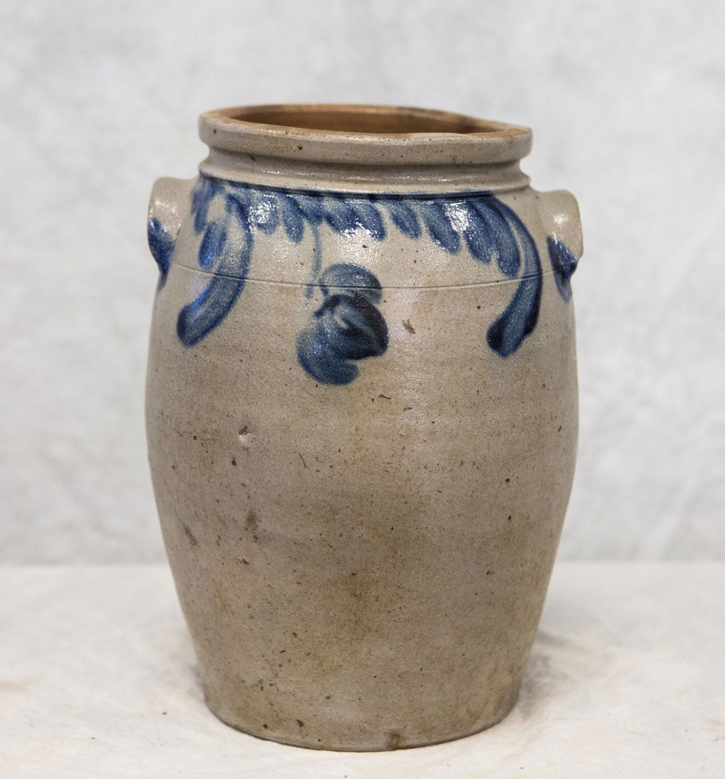 2 Gallon blue decorated stoneware jar, impressed "2", (1 of 4)