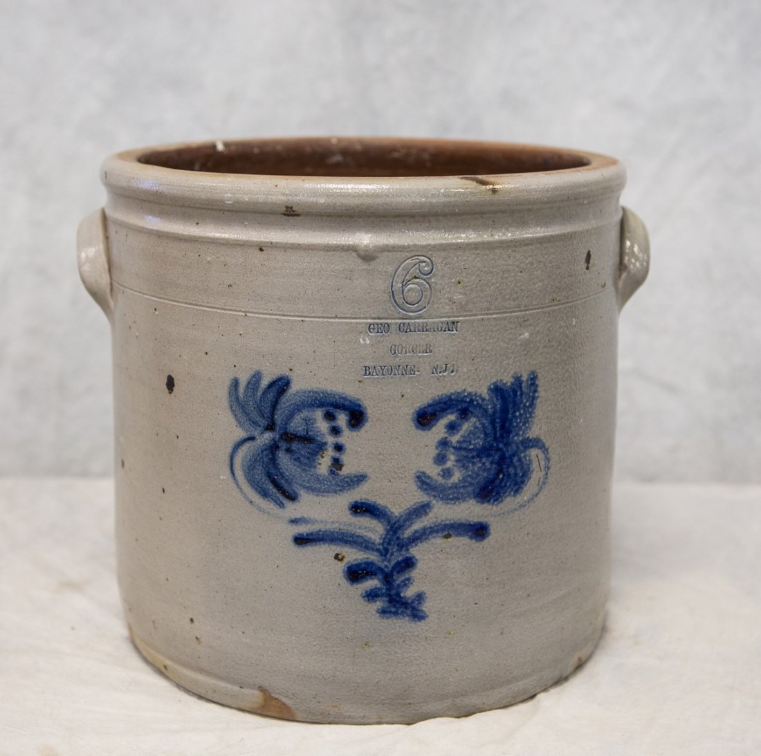 6 Gallon blue decorated stoneware crock, by Geo (1 of 5)