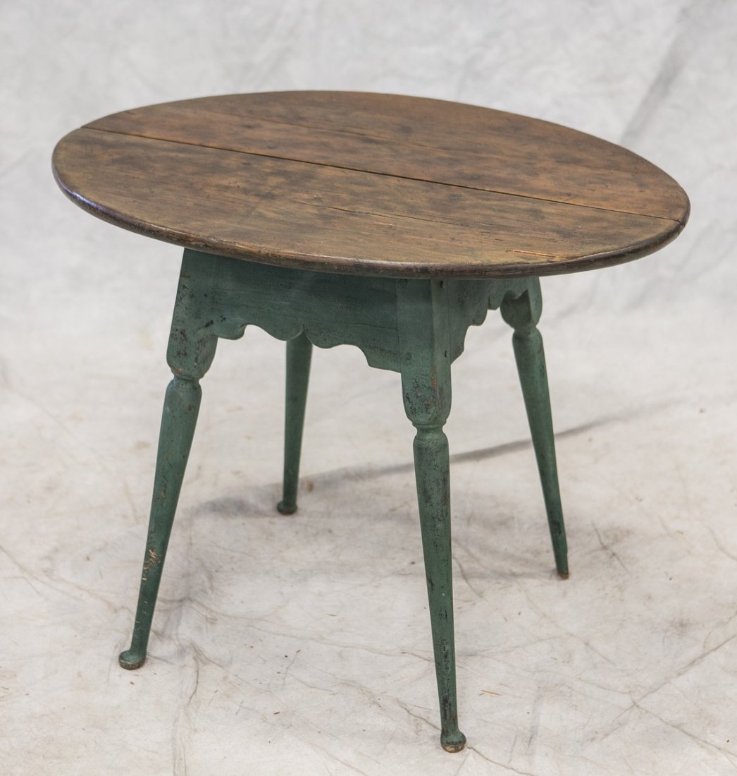 Blue painted tavern table, mid 19th C, missing one pad (1 of 10)