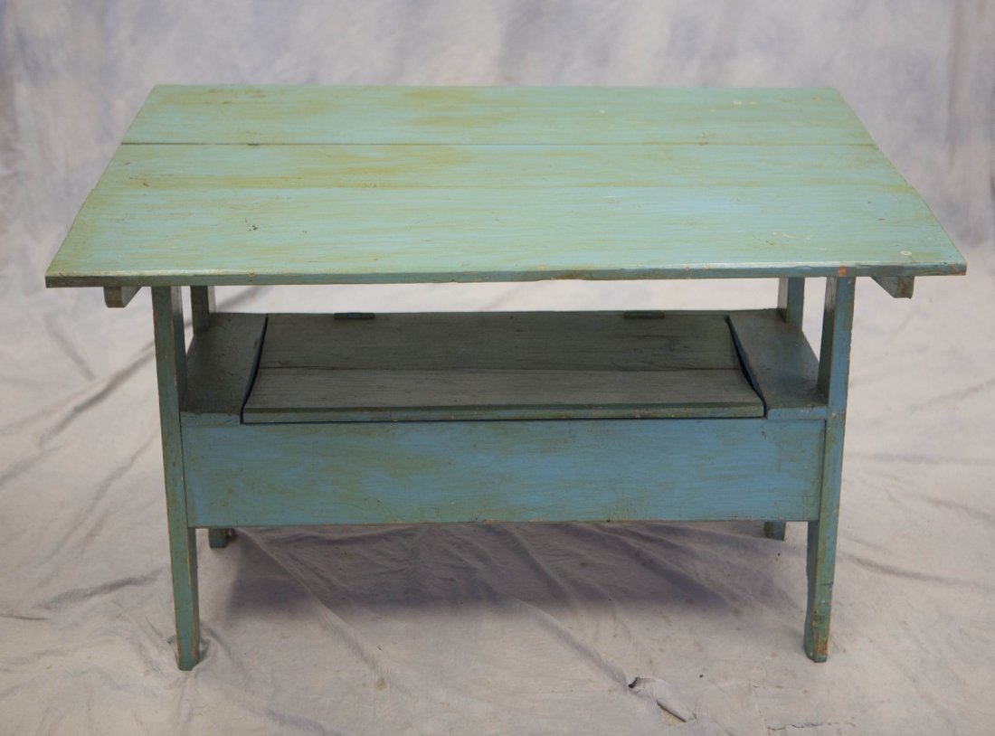 Green painted solid end bench table with lift seat, 3 (1 of 3)
