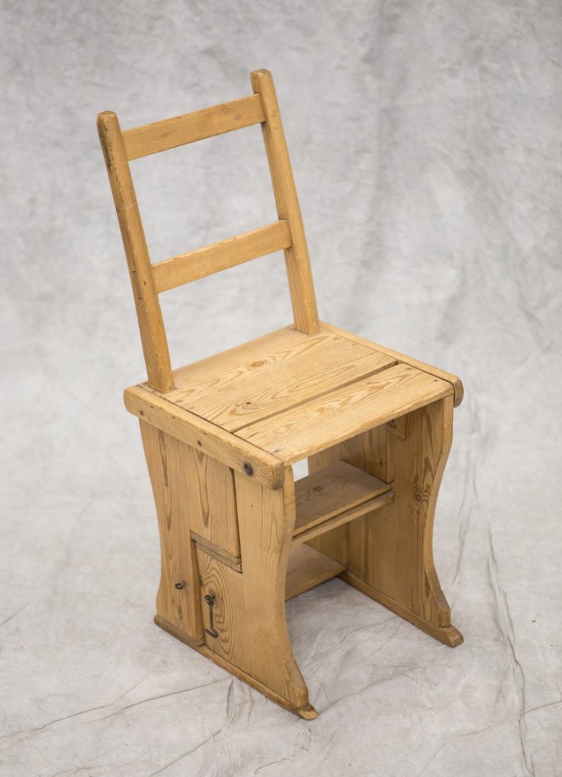 Scrubbed pine Scandinavian folding chair/step stool, (1 of 2)