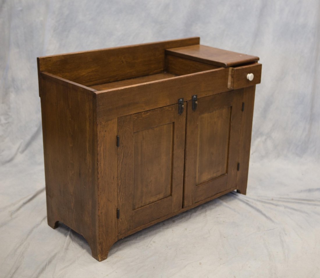 Pine dry sink with dovetailed drawer, refinished, 43" w: Pine dry sink with dovetailed drawer, refinished, 43" w x 35" h x 21" d