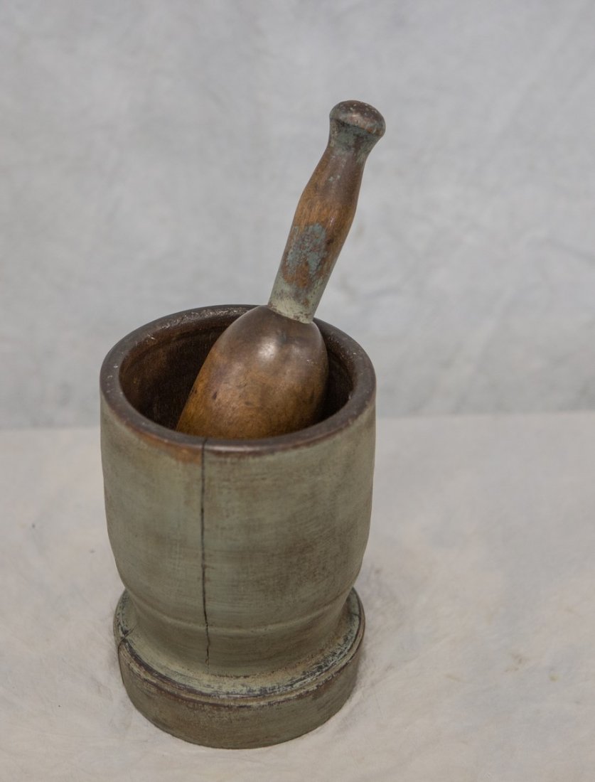 Blue/Green Mortar and Pestle, 8-1/2" x 6" dia: Blue/Green Mortar and Pestle, 8-1/2" x 6" dia