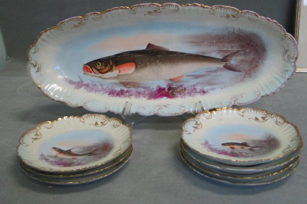 Limoges porcelain fish service by AK Company. Con