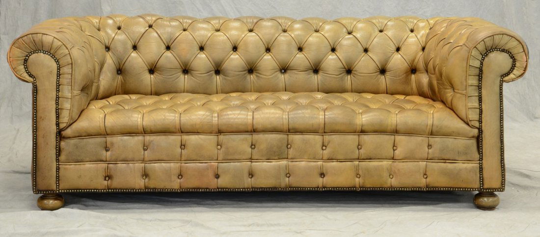 Gold leather upholstered Chesterfield sofa, 30-1/2" h, (1 of 1)