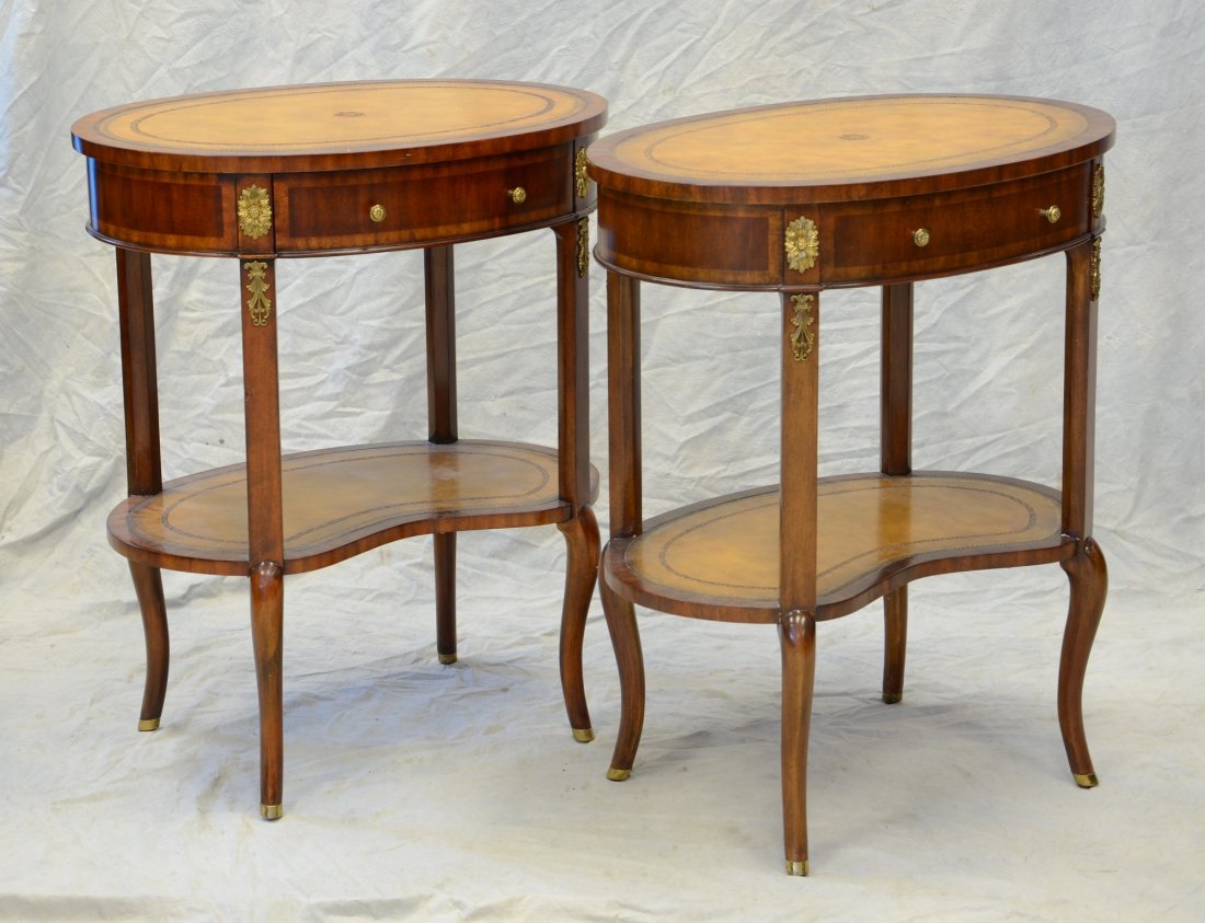 Pair of Maitland Smith leather top two-tier occasional (1 of 4)