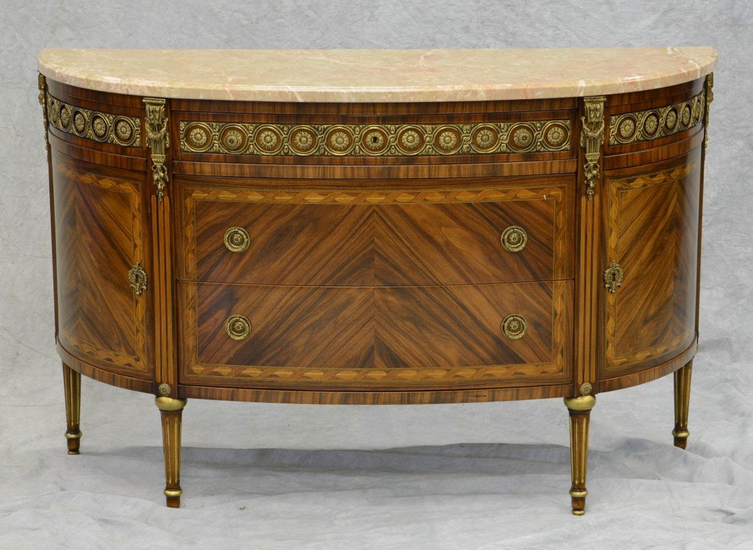 Faux inlaid Louis XVI style Demilune marble top (1 of 1)