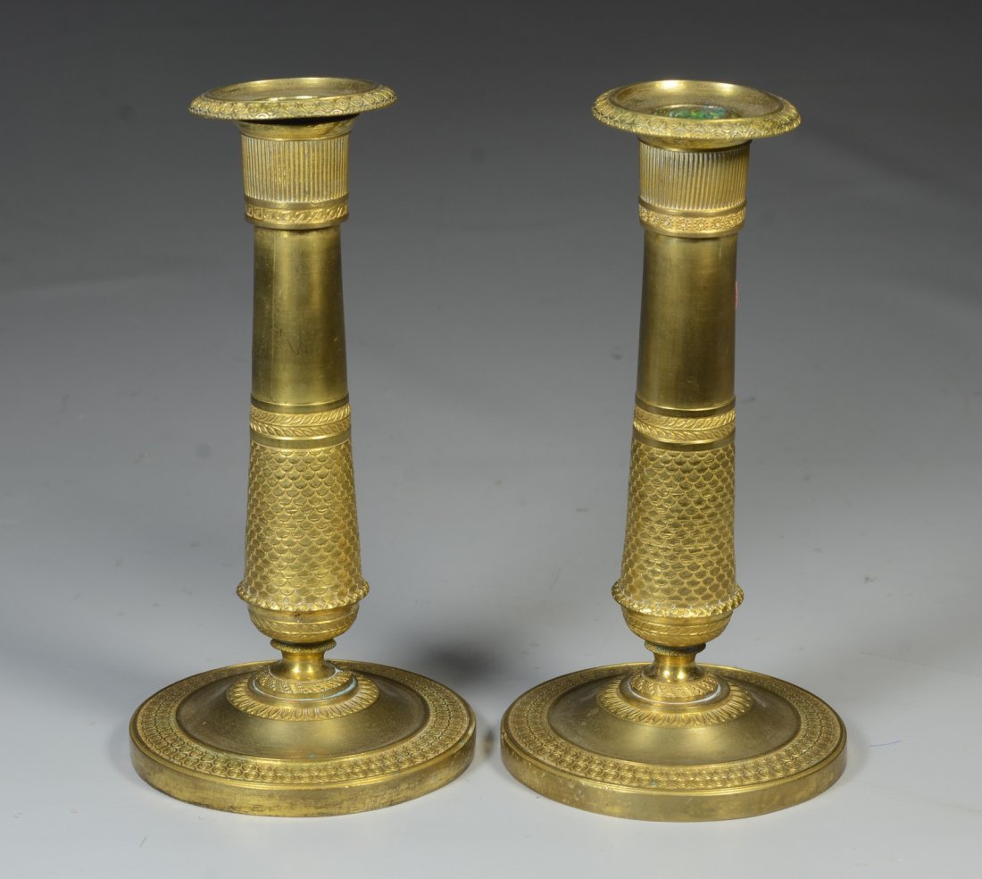 Pr bronze French column form candlesticks, 6 1/2" h, (1 of 2)