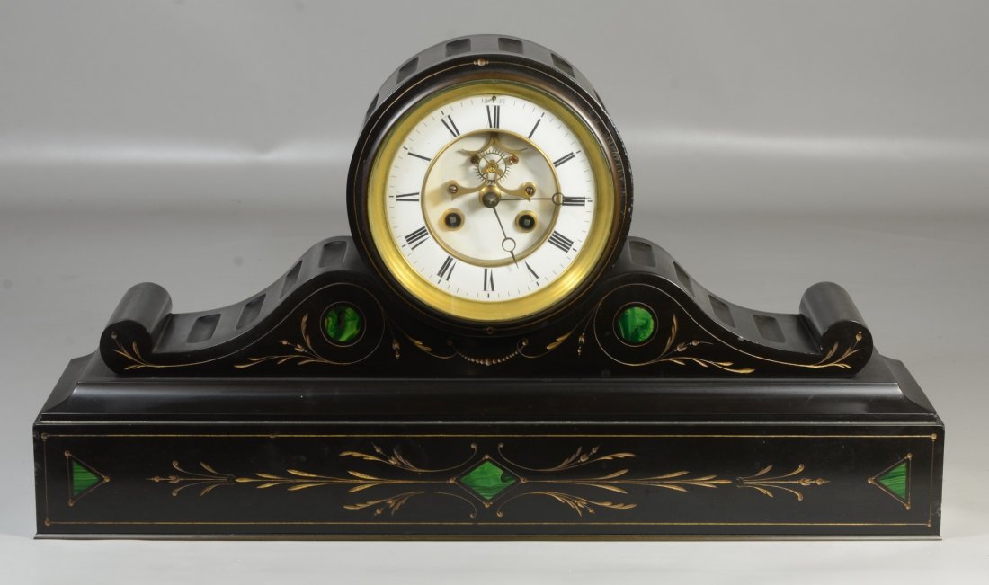 J Marti & Sons black marble French mantle clock, white (1 of 6)