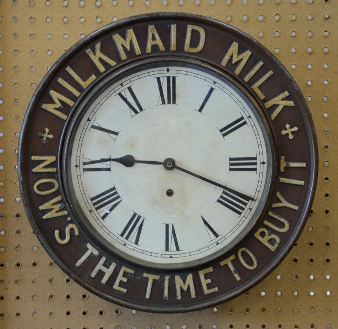 British United Clock Company embossed tin and wood (1 of 6)