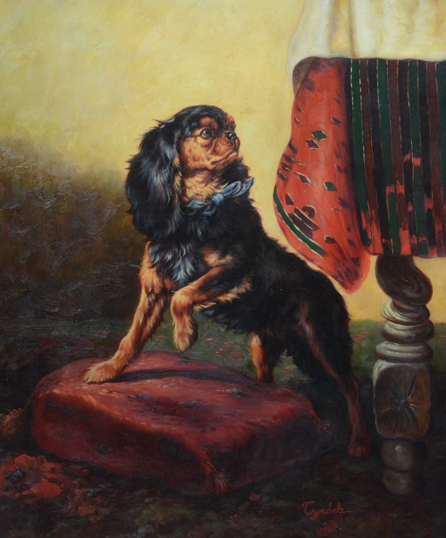 Tyndale (American, 20th Century), oil on canvas,: Tyndale (American, 20th Century), oil on canvas, Cavalier King Charles Spaniel, signed lower right, 24" x 20" canvas, 32-1/4" x 28-1/4" overall