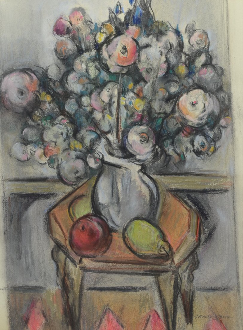 G Ralph Smith (American, PA, 1907-2007), pastel on: G Ralph Smith (American, PA, 1907-2007), pastel on paper, Still Life of Flowers and Fruit, signed lower right, 23" x 17-1/4" sight, 31-3/4" x 25-1/2" overall