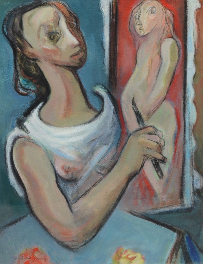 G Ralph Smith (American, PA, 1907-2007), pastel and: G Ralph Smith (American, PA, 1907-2007), pastel and gouache, The Artist, signed lower left, 15-1/2" x 12" sight, 20-1/2" x 16-1/4" overall