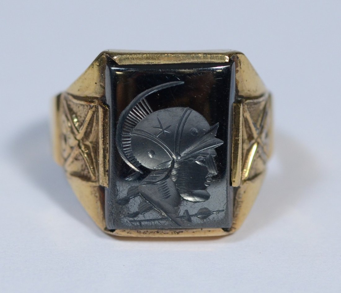 14K Yellow Gold mans signet ring, carved obsidian (1 of 3)