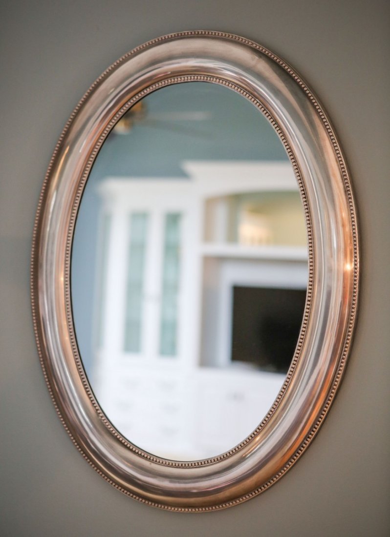 Oval silver gilt finished wall mirror, 29" x 22-1/2" (1 of 1)