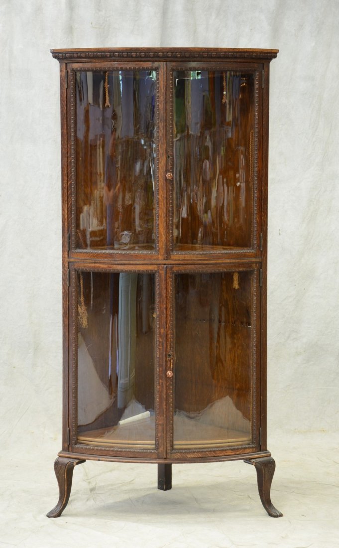 Oak Victorian bowed glass corner cabinet, carved French (1 of 1)