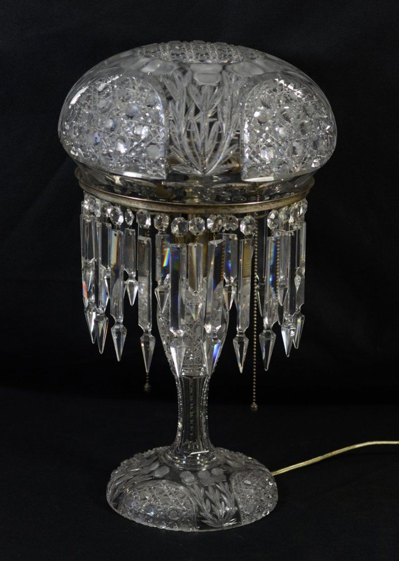 Cut glass table lamp with mushroom shade, wheel cut (1 of 1)
