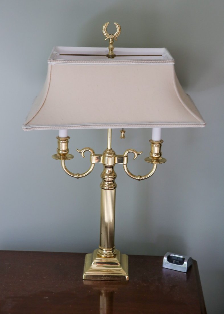 Pair of double armed brass candelabra lamps, 25" h (1 of 1)