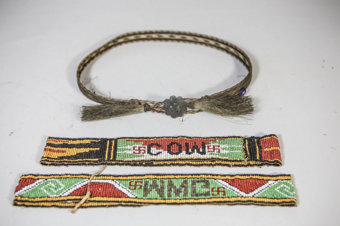 (3) Native American headbands, 2 beaded with initials, (1 of 1)