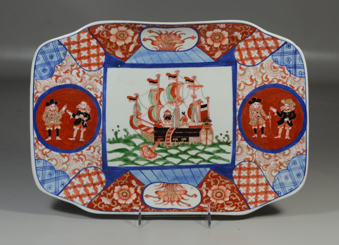 Japanese Imari porcelain platter, "Black Ship", 15" w x (1 of 2)