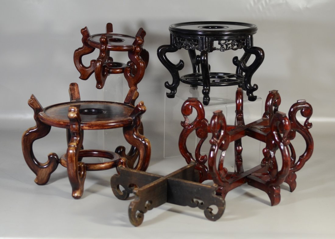 (5) Assorted Chinese hardwood stands, largest 13" dia x (1 of 1)