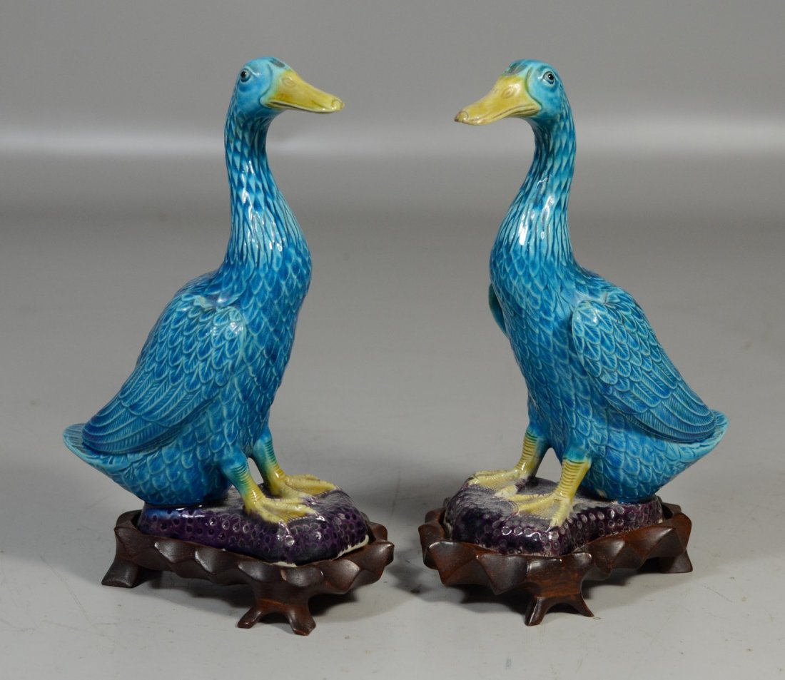 Pair Republic period turquoise glaze Chinese pottery (1 of 3)