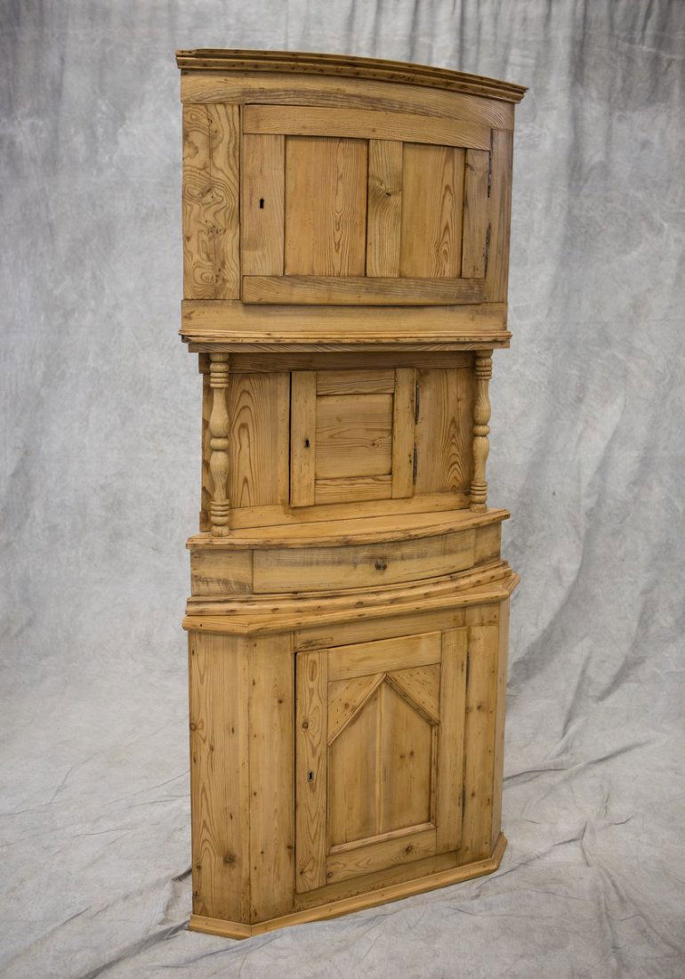 Scandinavian 3-part scrubbed pine corner cabinet, each (1 of 4)