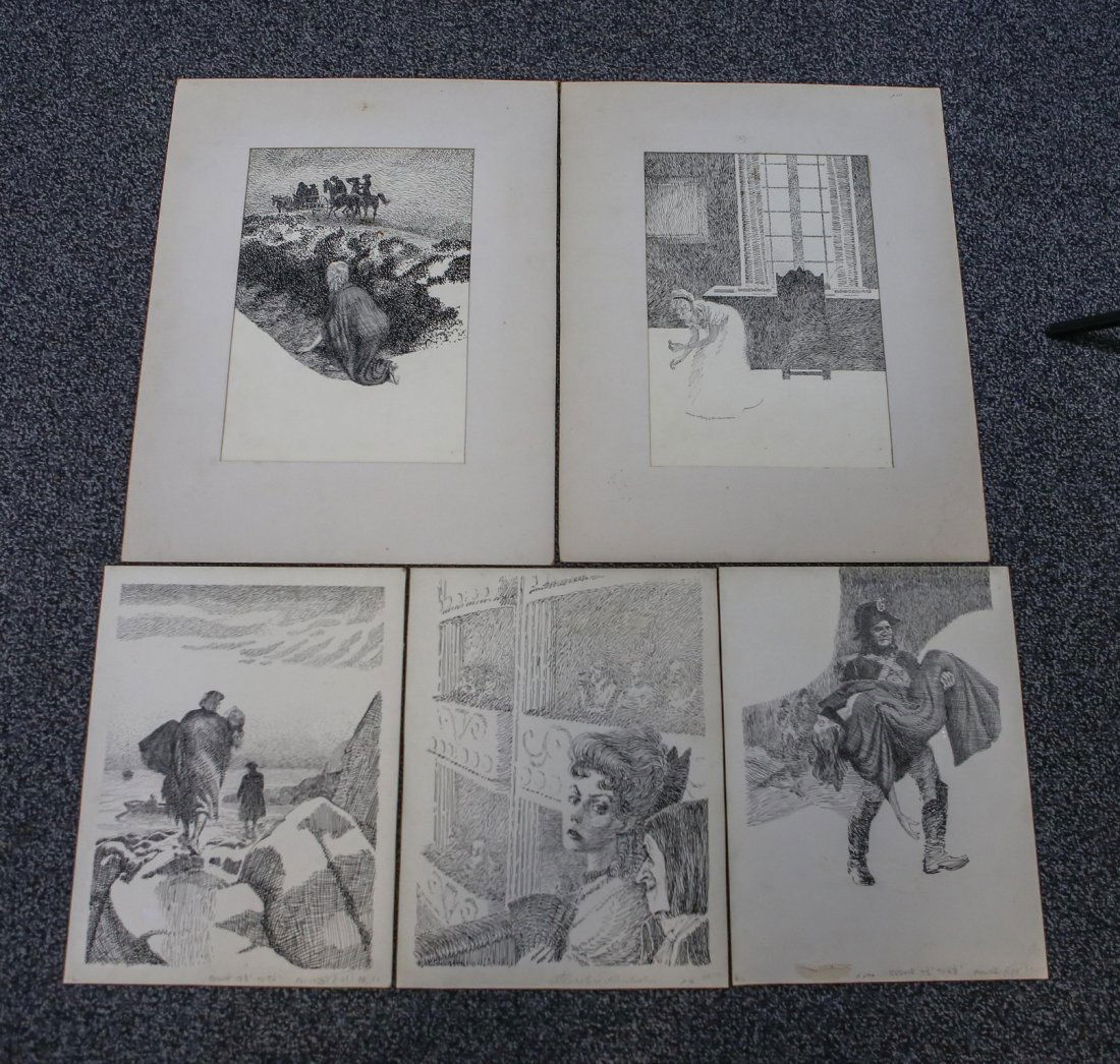 (5) John Falter (American, 1910-1982), pen and ink on (1 of 5)