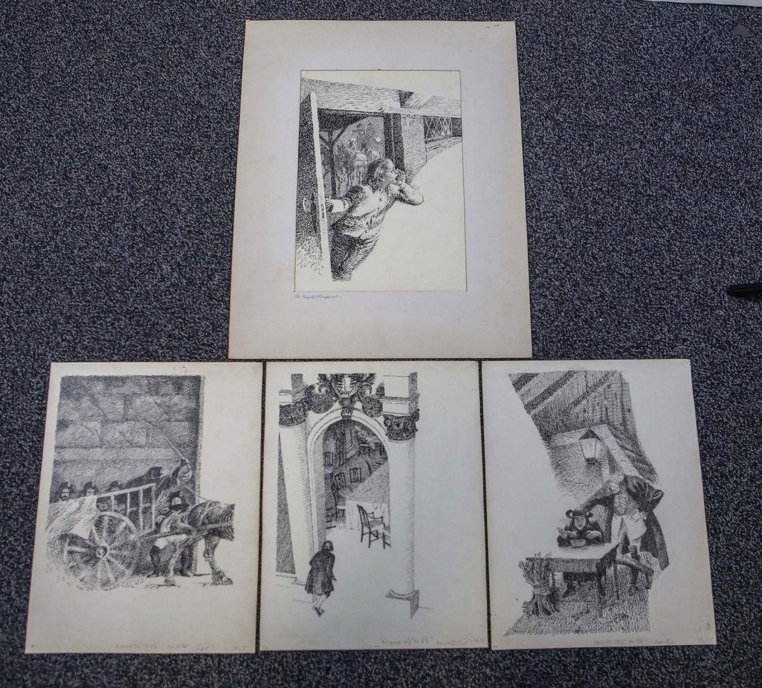 (4) John Falter (American, 1910-1982), pen and ink on (1 of 5)