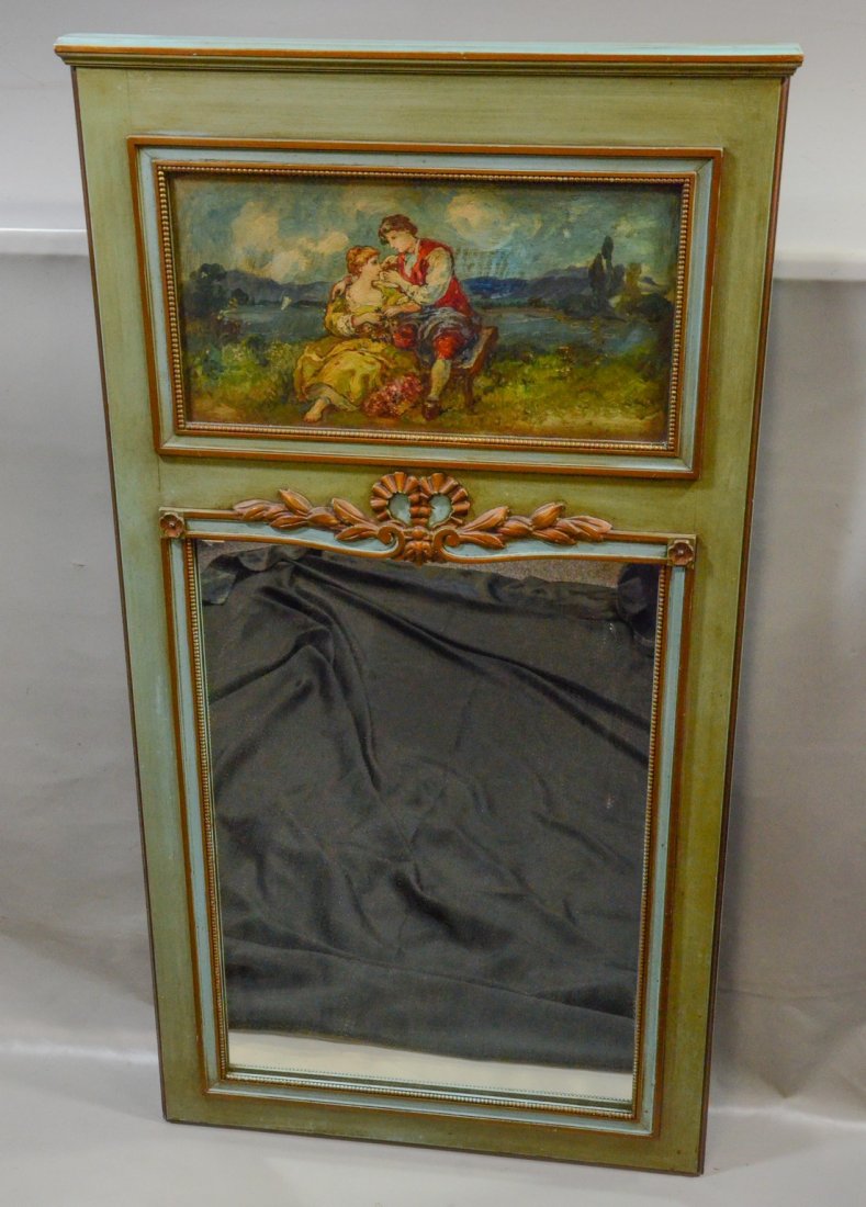 Louis XVI style painted and gilt wood trumeau mirror, (1 of 3)
