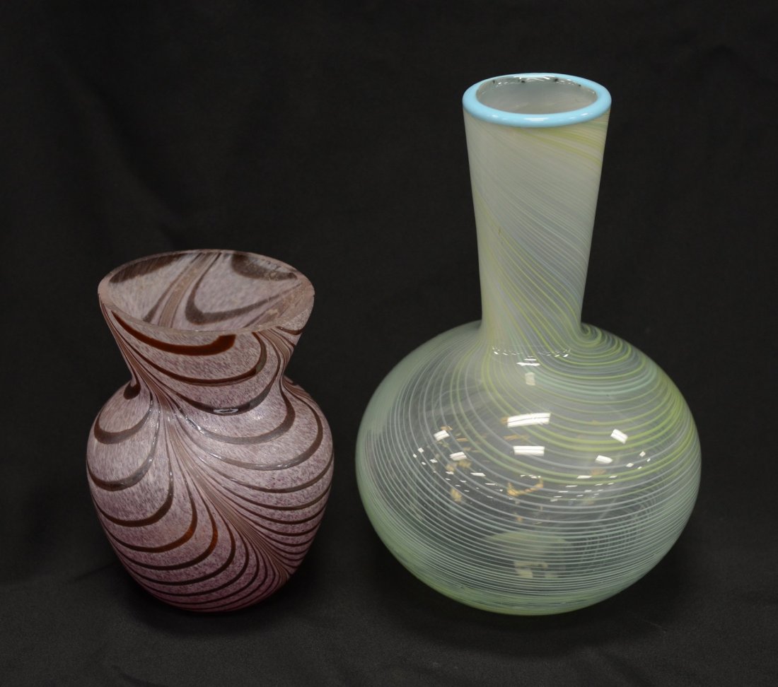 (2) Art glass vases, swirl designs, one probably Dansk,: (2) Art glass vases, swirl designs, one probably Dansk, tallest 9-1/4"