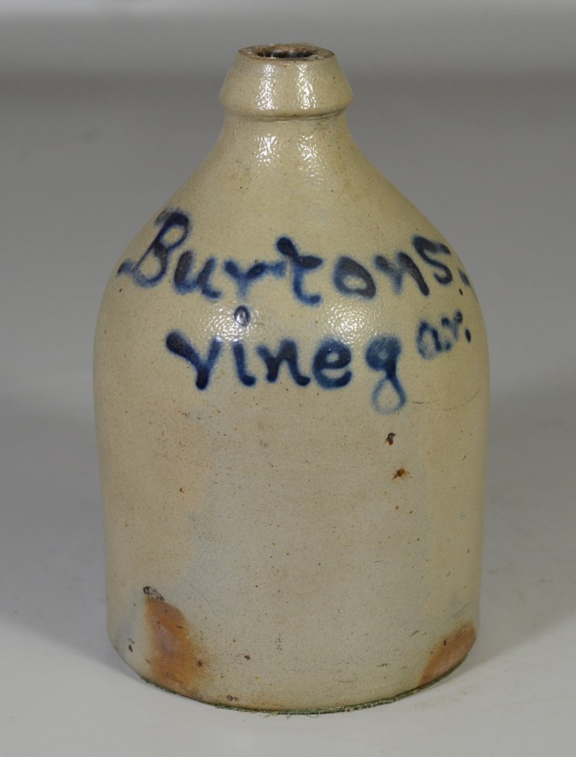 Blue decorated stoneware jug, "Burton's Vinegar", (1 of 4)