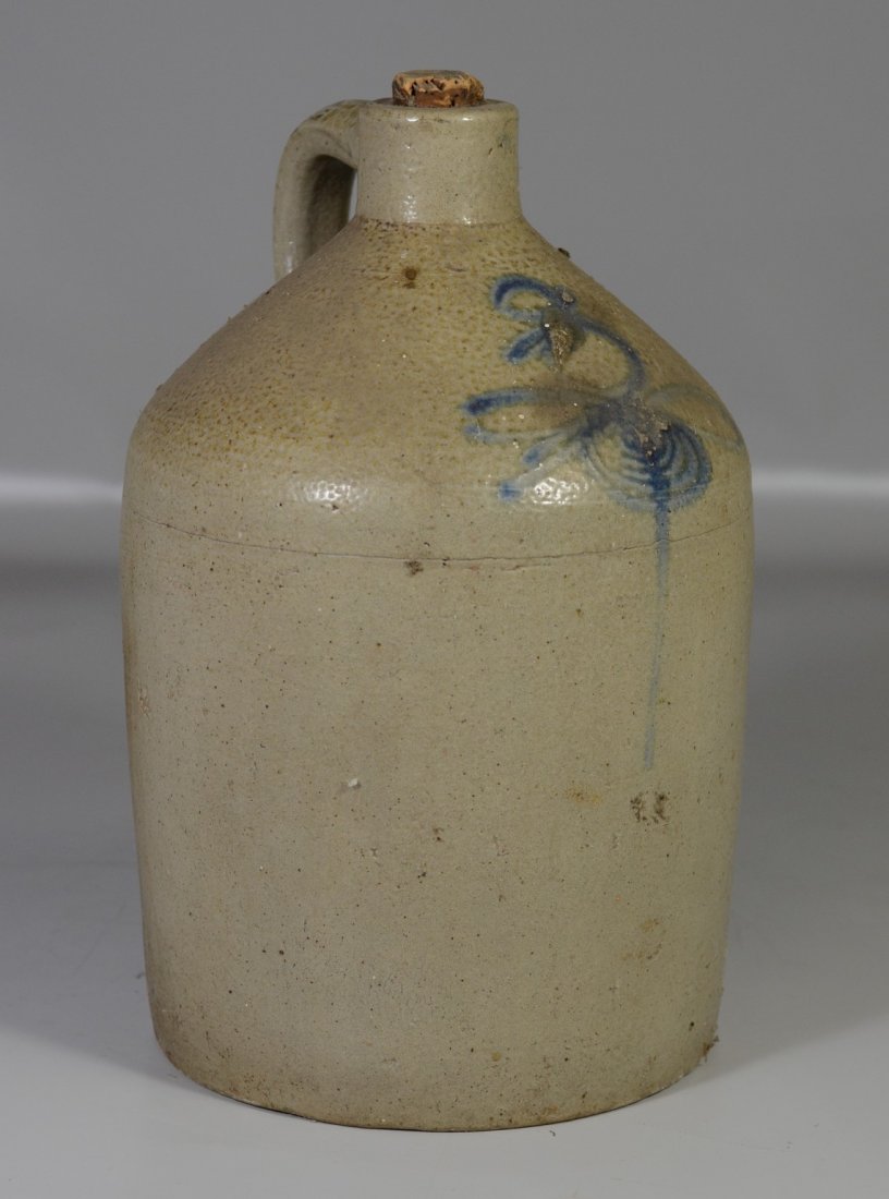 Blue decorated stoneware jug, dragonfly motif, large (1 of 5)