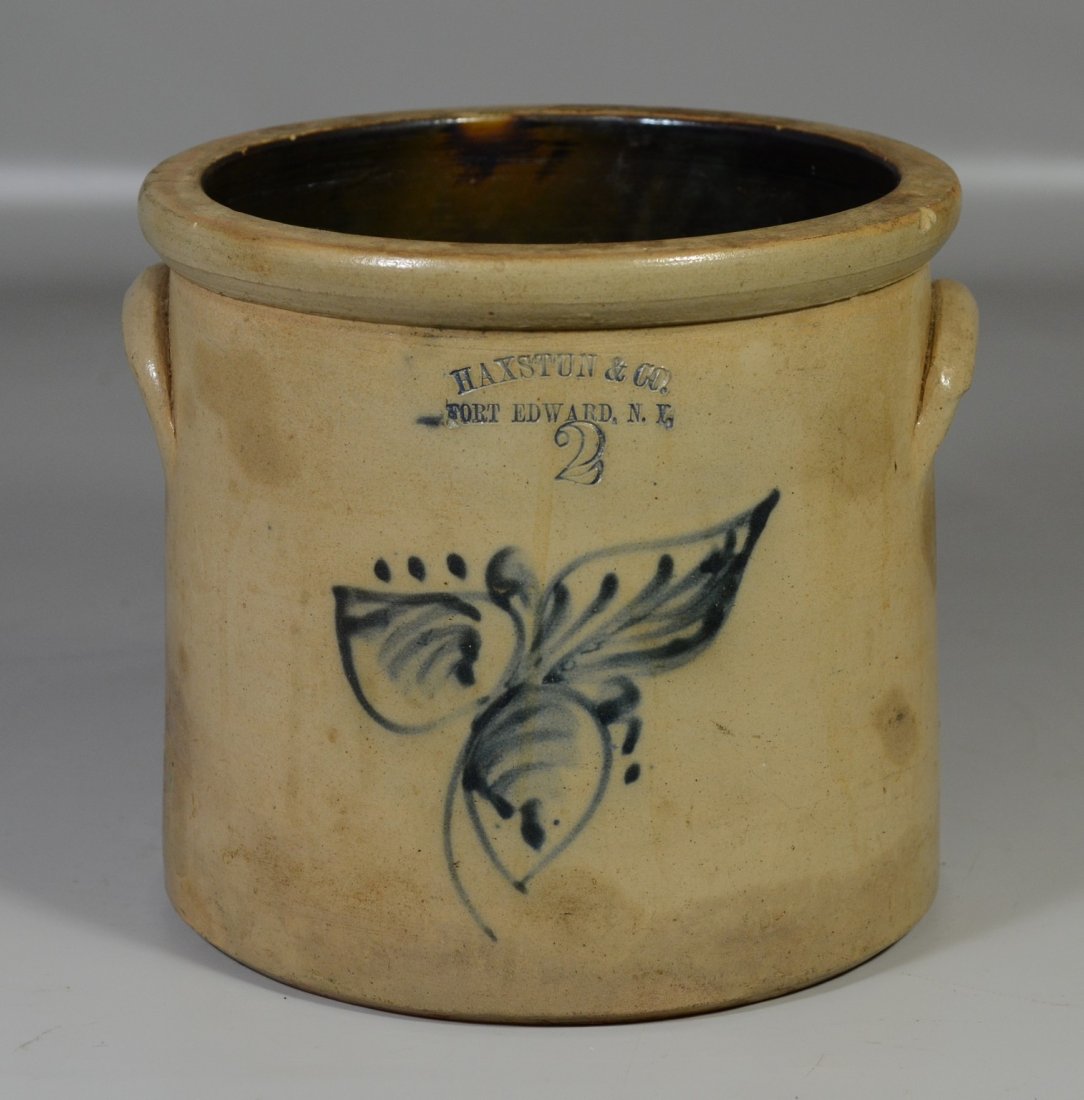 2 Gallon Blue decorated stoneware crock with applied (1 of 5)