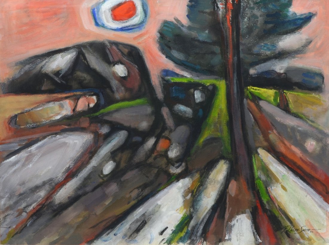 G Ralph Smith (American, PA, 1907-2007), watercolor and: G Ralph Smith (American, PA, 1907-2007), watercolor and pastel, Abstract, signed lower right, 17-1/2" x 23-1/4" sight, 25-1/2" x 31-1/2" overall