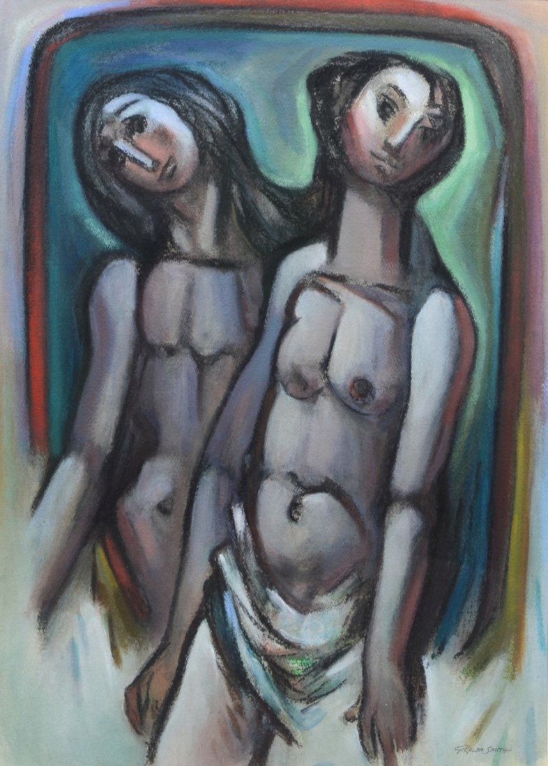 G Ralph Smith (American, PA, 1907-2007), watercolor and: G Ralph Smith (American, PA, 1907-2007), watercolor and pastel, Two Women, signed lower right, 21" x 29" sight, 25-1/4" x 36-1/4" overall
