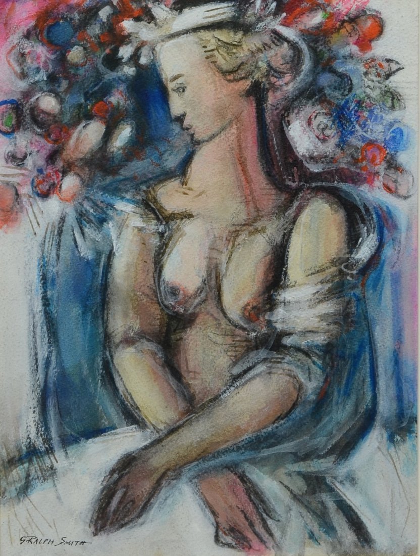 G Ralph Smith (American, PA, 1907-2007), watercolor and: G Ralph Smith (American, PA, 1907-2007), watercolor and pastel, signed lower left, 15-1/2" x 11-3/4" sight, 24-1/2" x 20-1/2" overall