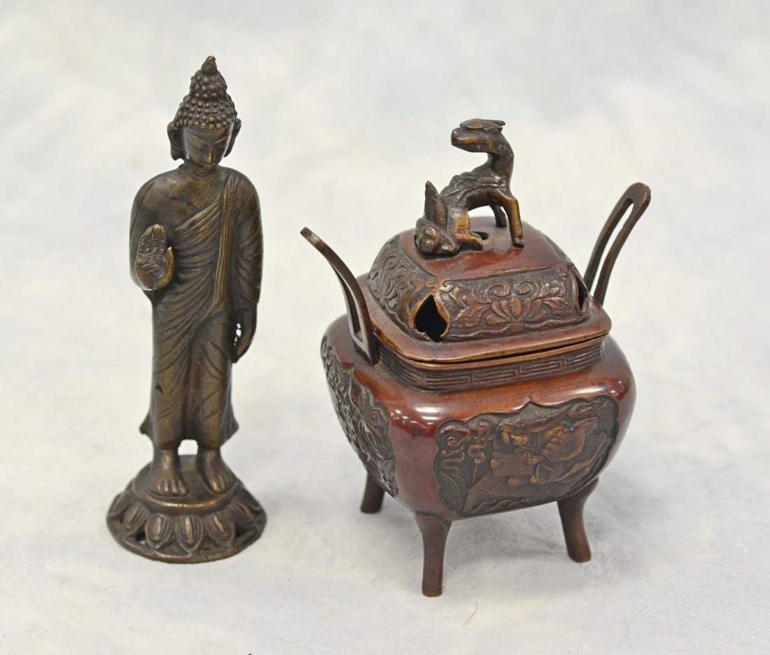 Bronze Asian incense burner, decorated with dragon & (1 of 4)