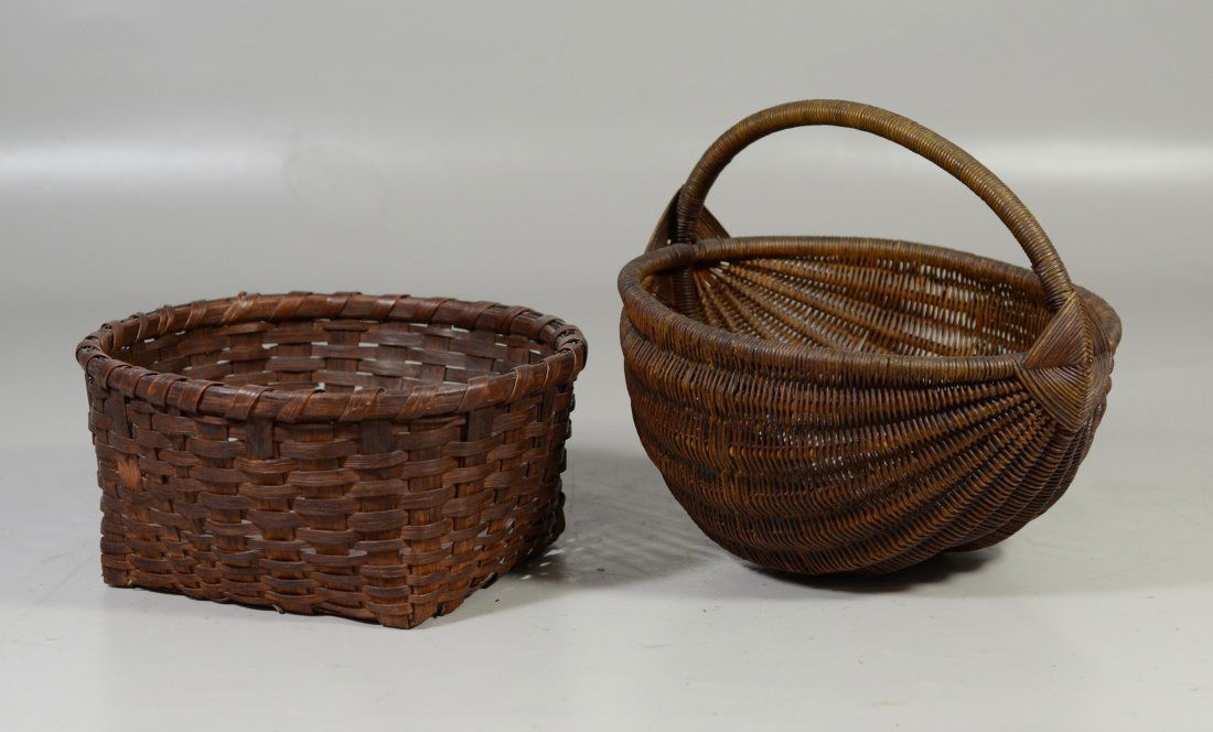 Woven ribbed melon basket, some breaks, 11" x 10", with (1 of 2)