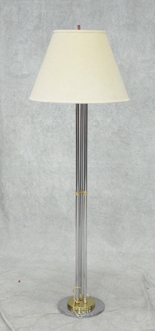 Chrome & brass tone floor lamp, 3 column pole, 59" h (1 of 1)