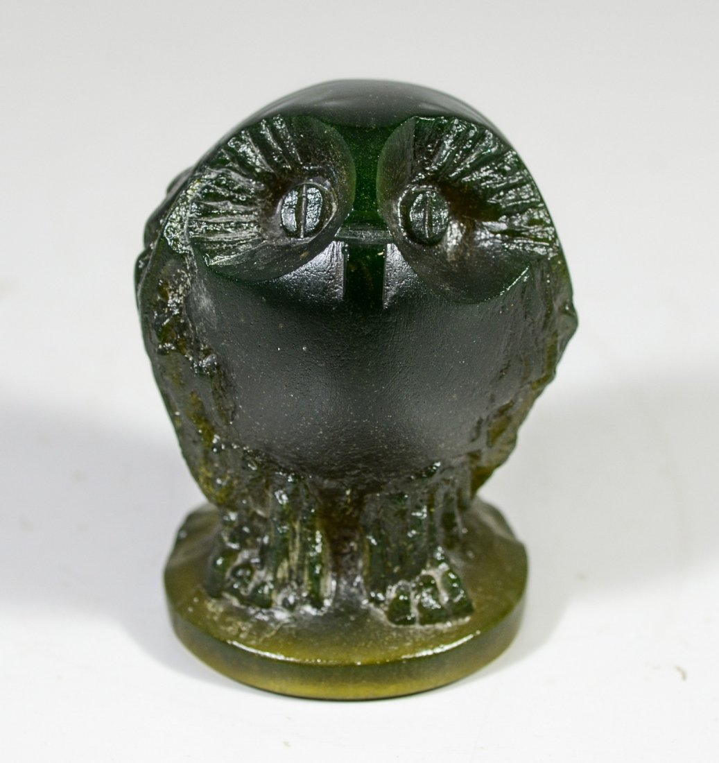 Daum pate de verre crystal owl, signed Demarchi, 5 1/2" (1 of 4)