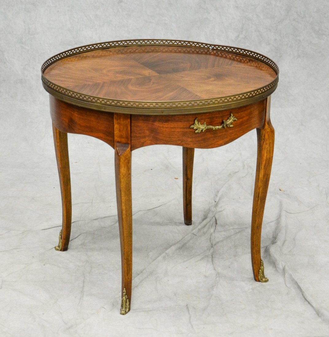Baker round end table with brass gallery, 24-1/2" h, 27 (1 of 2)