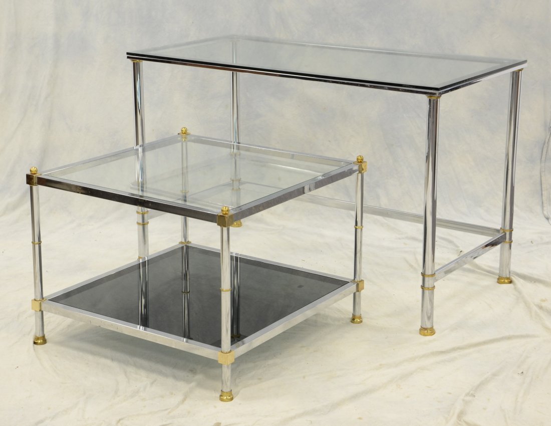 Chrome and brass console and coffee table with glass (1 of 1)