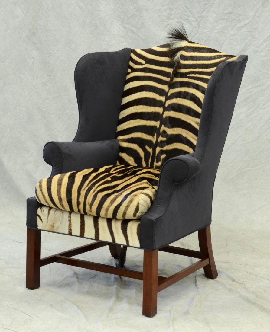 Zebra pelt upholstered wing back chair, 46" h (1 of 5)