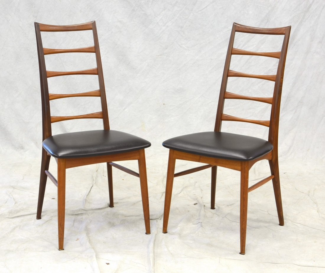 Pair of Koefoeds Hornslet Danish modern ladder back: Pair of Koefoeds Hornslet Danish modern ladder back chairs with black upholstered seat, 37-1/2" h