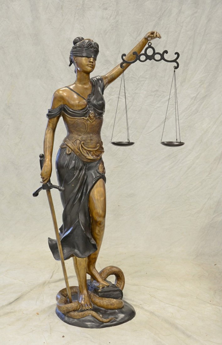 Blind Justice patinated and painted white metal (1 of 3)