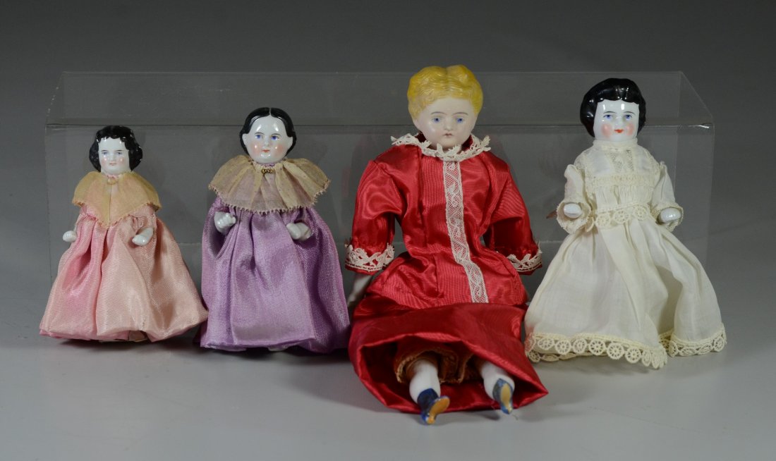 (4) China head dolls, painted hair,  one with cloth (1 of 1)